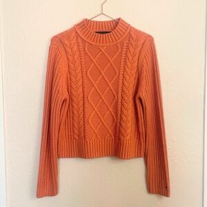 Tommy Hilfiger Orange Mock Neck Knit Sweater Medium Cozy Preppy Classic